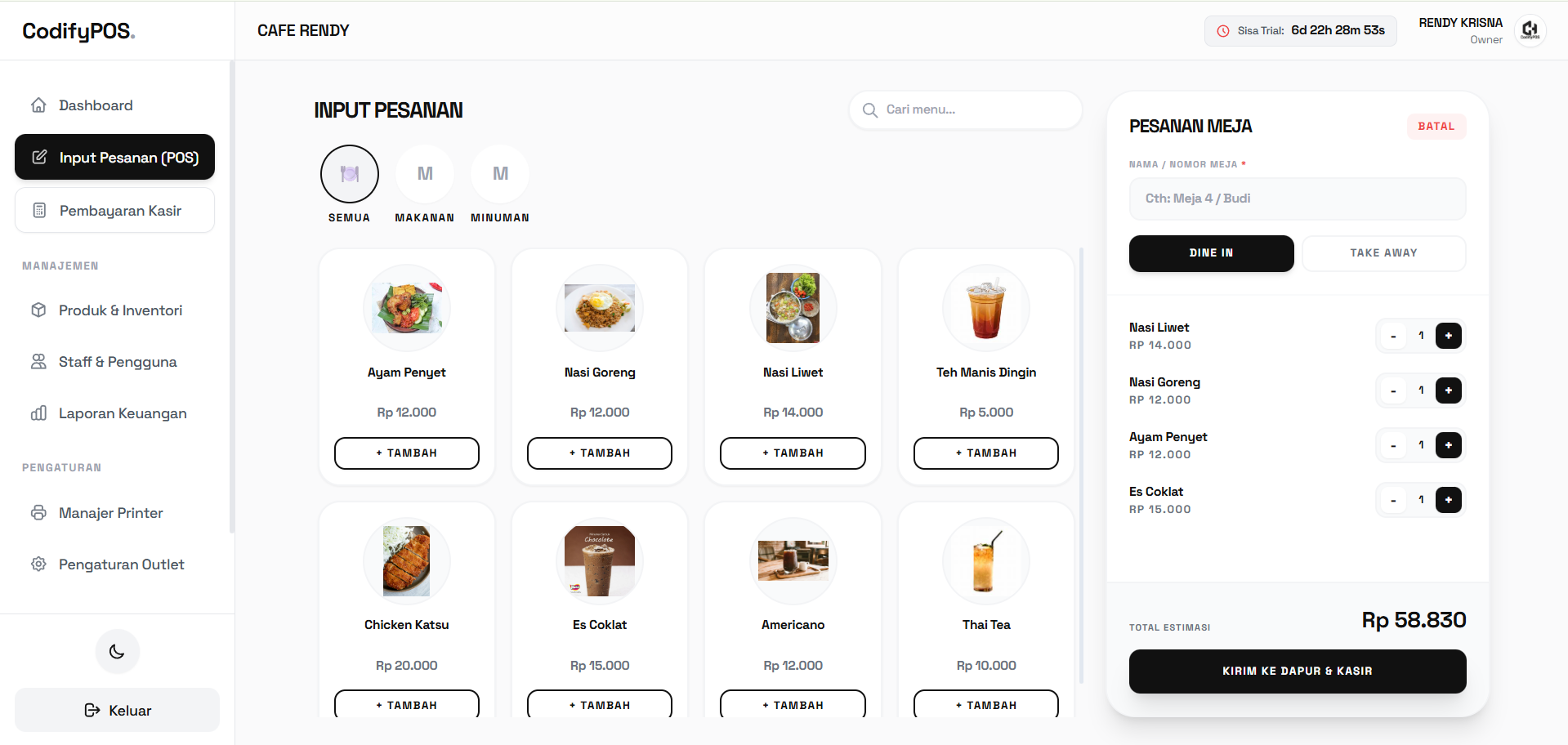 Dashboard Restoran CodifyPOS